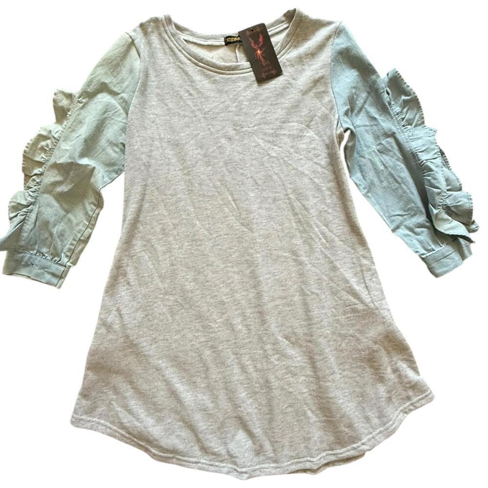 NWT Reborn heather gray tunic with light blue ruffle sleeves XL